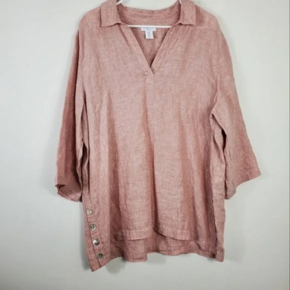 Antibes Blanc 100% Linen Tunic Womens Size 1X Dusty Pink Neutral Pink Beachy - Picture 4 of 4